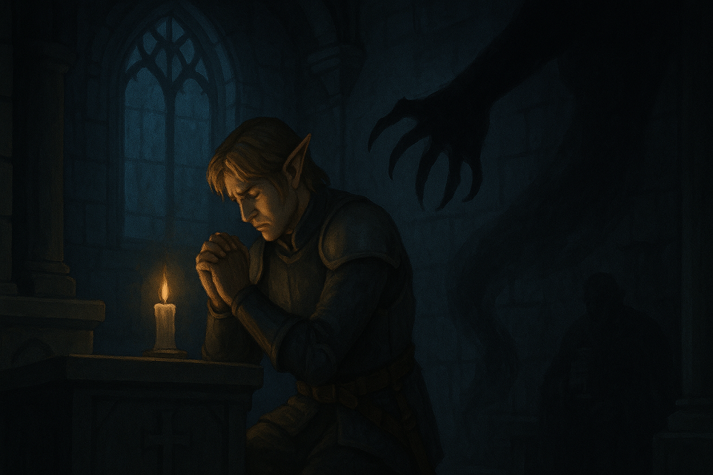 Elgor w kaplicy Hyrule zawiera pakt z cieniem, który wyciąga ku niemu mroczną rękę