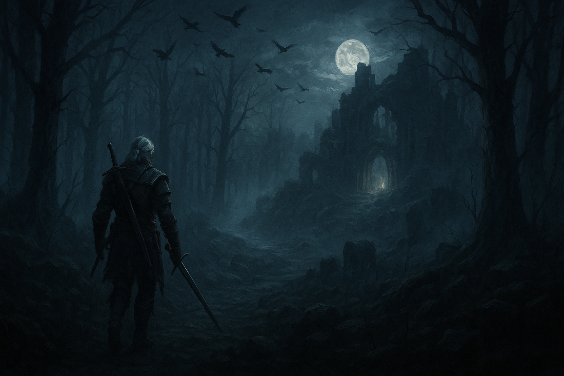 Wiedźmin w mglistym lesie z mieczem w dłoni – mroczne action RPG o wyborach i człowieczeństwie