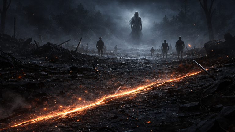 🩸 Sephiroth — Rozdział IV: Legenda, która nie śpi 1 Sephiroth Rozdział IV Legenda która nie śpi pole walki po starciu ślad miecza