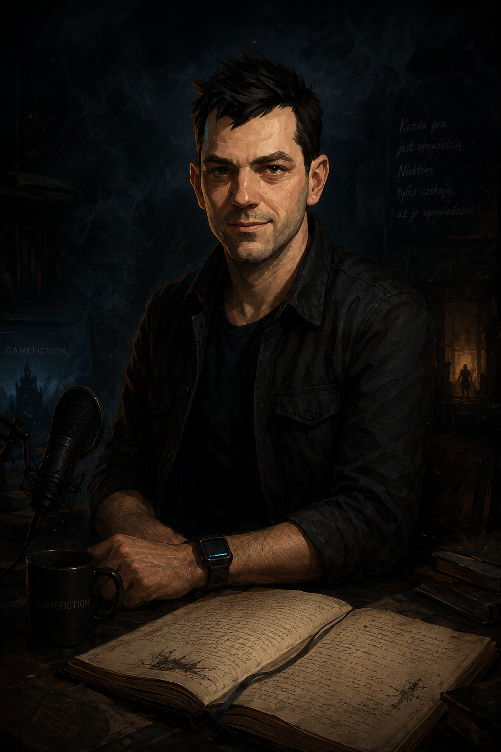 Portret Pawła Grzecha jako kronikarza GameFiction, twórcy mrocznych opowieści inspirowanych grami, mitami i własnymi światami.